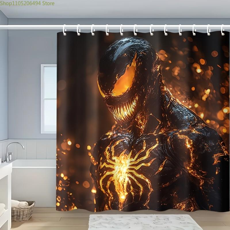 

[Authorized]1pc MARVEL Venom Shower Curtain, Shower Curtain, Polyester, Machine Washable, with Hooks, for Bathroom Decoration 90x180cm