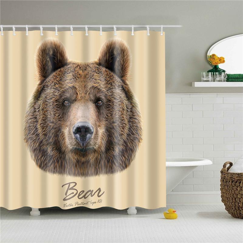 Fabric Shower Curtain Cute Cartoon Hippo Animals Dogs Cats Deer Bath Curtain Waterproof Polyester Bathroom Curtain With Hooks