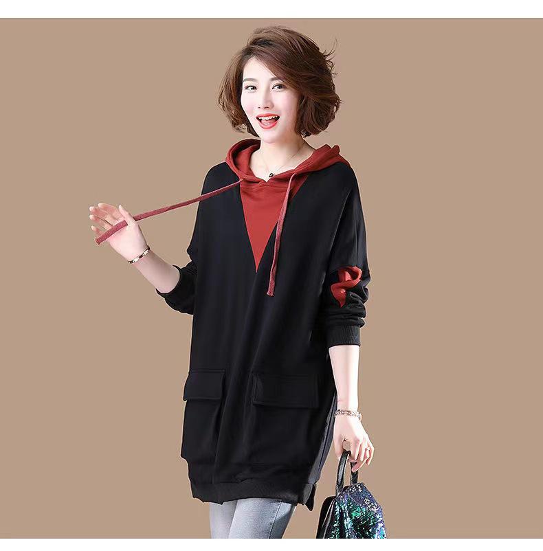 Korean Trendy Women's Hooded Sweatshirt: Loose, Versatile, Plus Size, Mid-Length for Spring & Autumn (Ages Up To 50) - 2024 Collection.