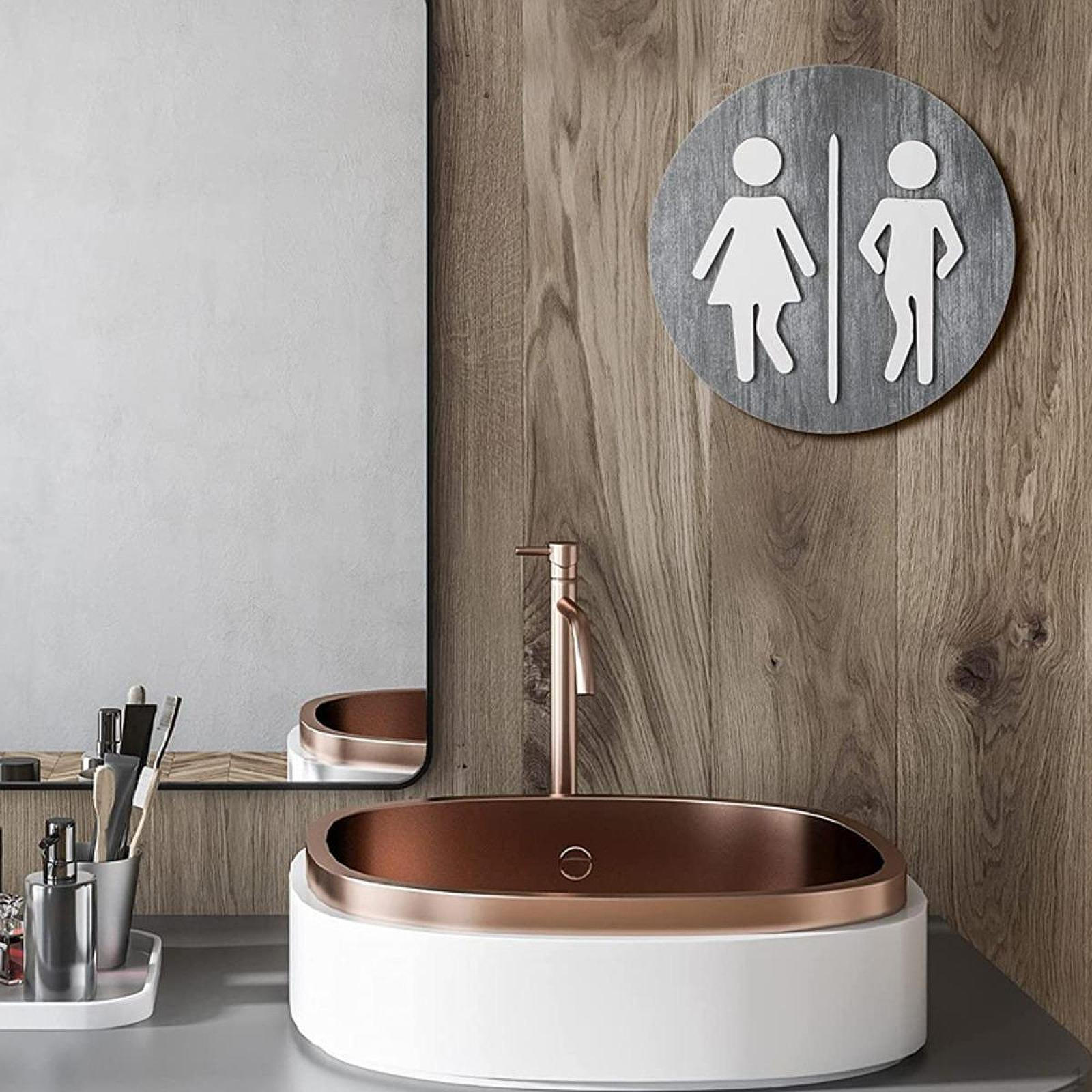 Круглый знак для ванной комнаты, дверь туалета, деревянная табличка для туалета, идентификация Gray