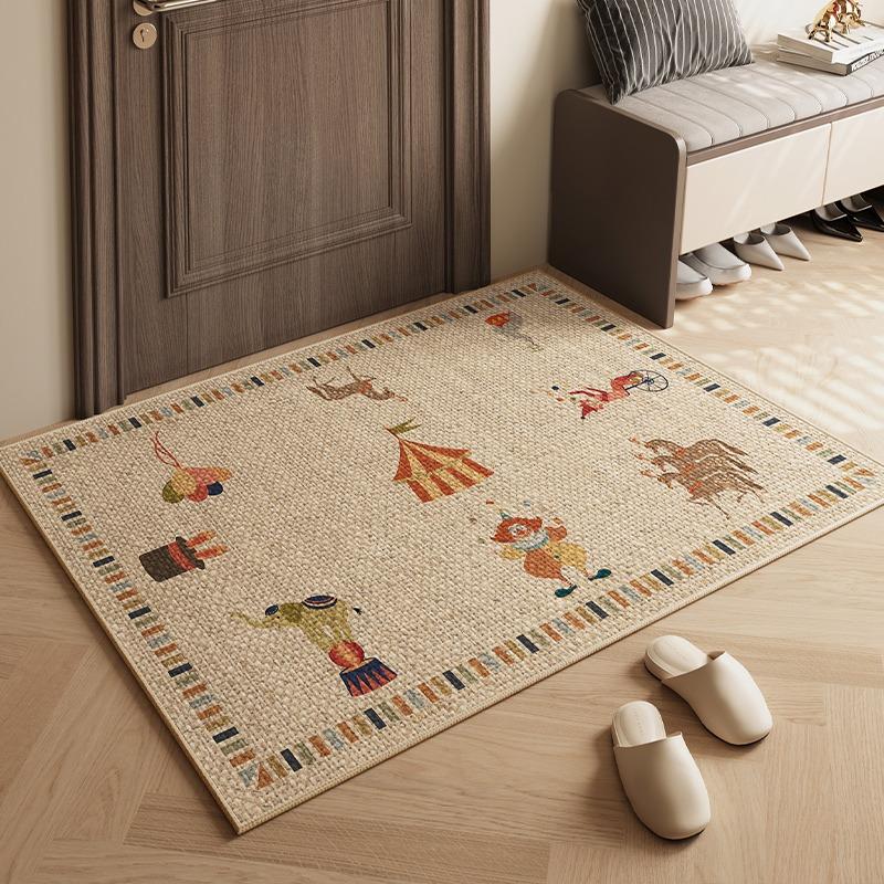 Home Entrance Doormat Modern Log Style Non-Slip Porch Floor Mat Japanese Imitation Linen Door Dust Removal Wear-Resistant Carpet