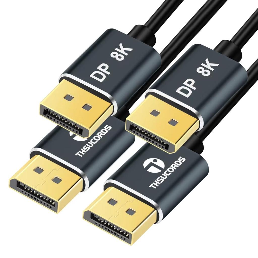Thsucords DisplayPort Certified Ultra Slim Thin 8K 4K DisplayPort Cable Supports for and Monitors Cables, 0.5M (2-Pack), & 1.4 (DP Cable), 8K@60Hz,