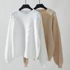 Autumn Winter Vintage Loose Knitwear Sweater Long Sleeve Solid Color Pullover O Neck Top
