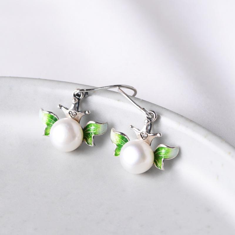 Vintage Enamel Earrings Women's Fashion Cloisonne Pearl Butterfly Fresh Earrings