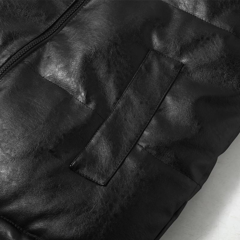 Fashion Winter Men's Sleeveless Jackets Plus Size Thick Waterproof Black Faux Leather Outerwears Man Warm Vest