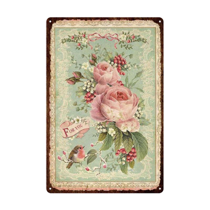 Pastoral Style Flower Plaque Metal Tin Sign Lavender Rose Retro Plates Poster for Living Room Home Garden Wall Decor 20x30cm
