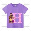 Mashas and The Bear Summer T-shirt Girl Children Tops Cute Cartoon Letters A-Z Print Clothing Short Sleeve Kids Casual Clothes