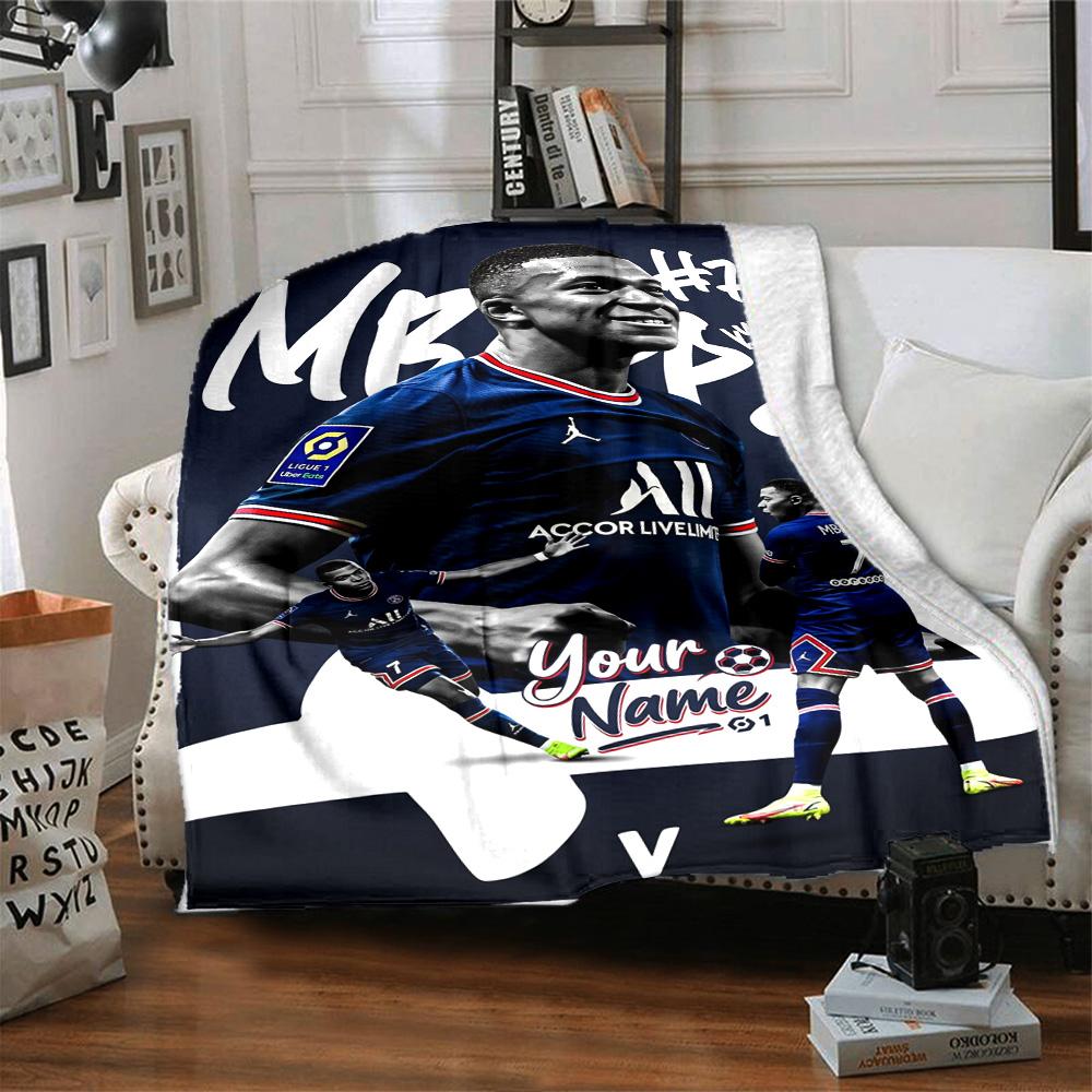 Mbappé Personalized Text Blanket Throw Customizable Blanket Warmthful Decor Versatile for Couch Chair Living Room Home Decor Four Seasons Multipurpose