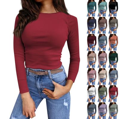 Women's Autumn And Winter Slim Bottom T-shirt Fashion Casual Solid Color Round Neck Pullover Long Sleeve Top