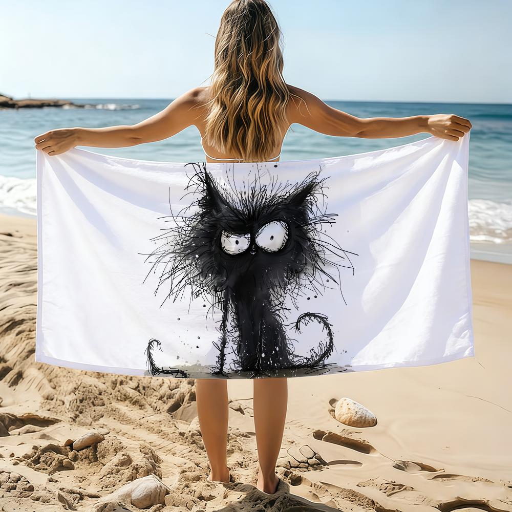Skurriler Katzen-Kunst-Handtuch Strandtuch Übergröße Schnelltrocknendes Handtuch Saugfähig Weich Schwimm-Strandtücher für Männer Frauen