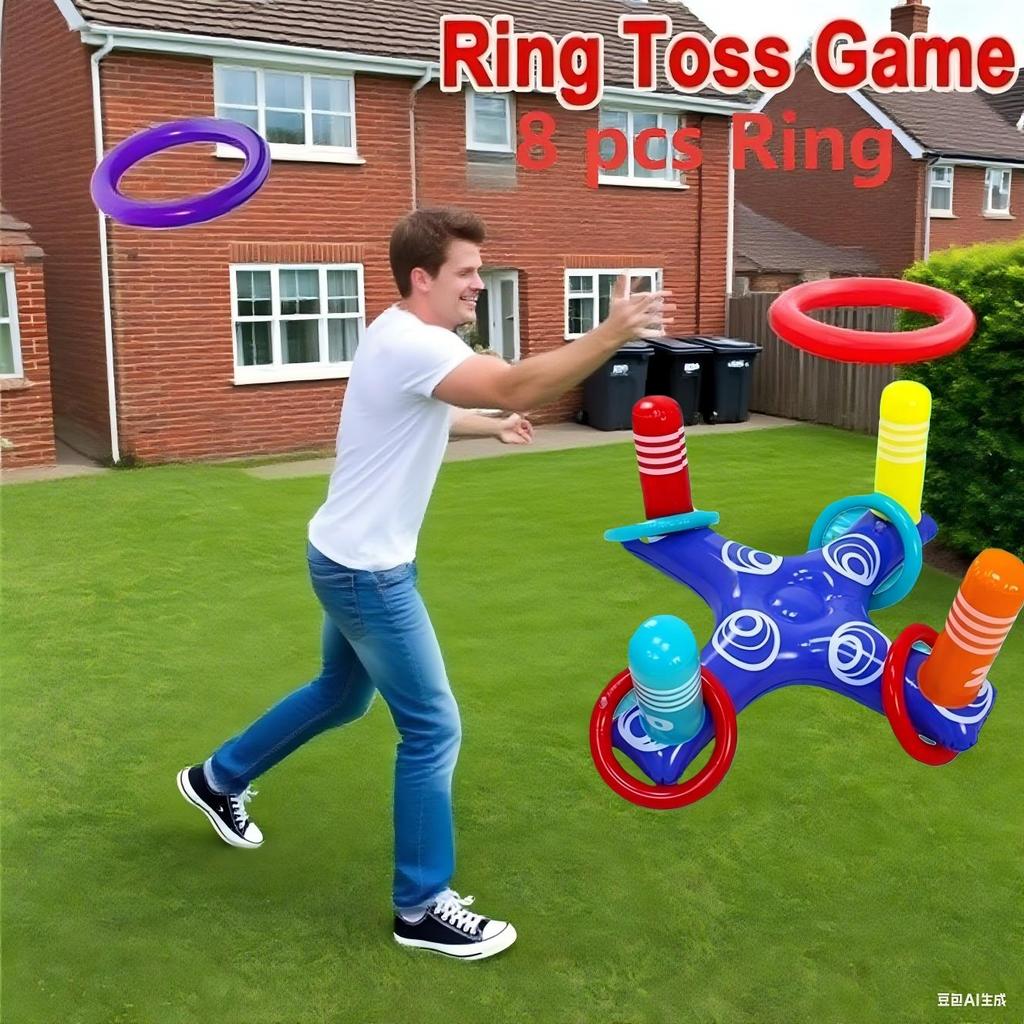 inflatable throwing ring game bean bag game board, including 8 rings and a base, Christmas gifts, suitable for courtyard