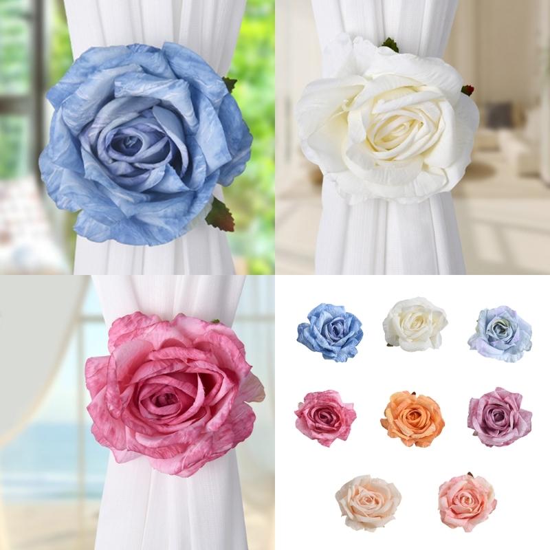 Pair Of Realistic Artificial Flower Drapery Ties Easy Window Styling Durability Not Fading for Home Decoration