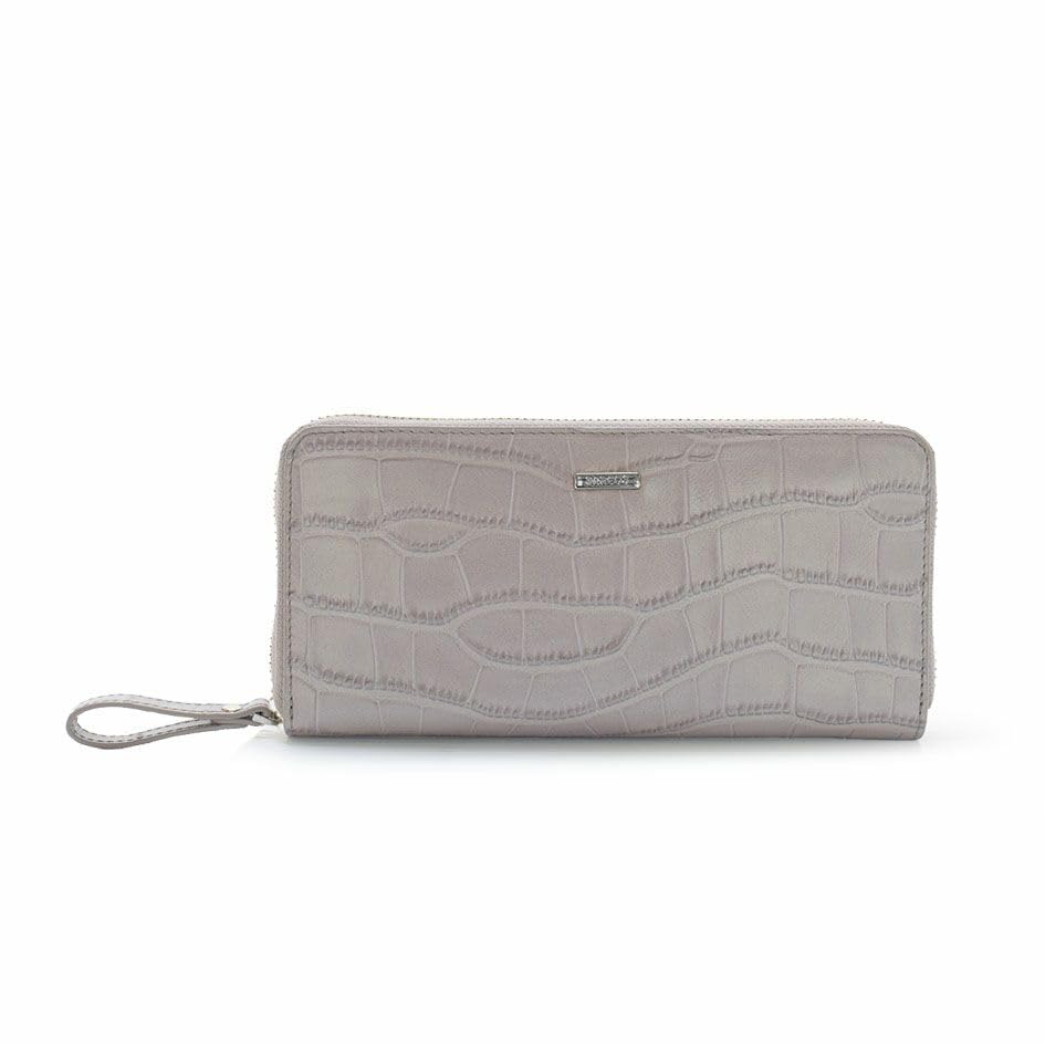 

[Barcos] Long Wallet, Matte Leather, Crocodile Embossed, Round Shape, Card Slots, Trendy Muted Gray
