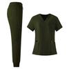 Women's Uniform Set with V-Neck and Pockets, Short Sleeve Scrub Top and Pant Set, Quick-Dry Color Uniform for Work