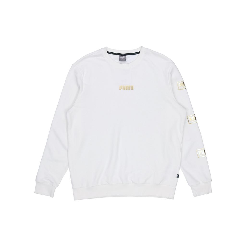 Puma Holiday Logo Metallic Print Casual Sport Pullover Sweatshirt Men Tops White 586348-02