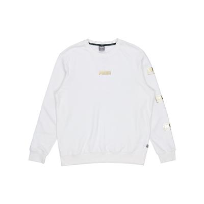 Puma Holiday Logo Metallic Print Casual Sport Pullover Sweatshirt Men Tops White 586348-02