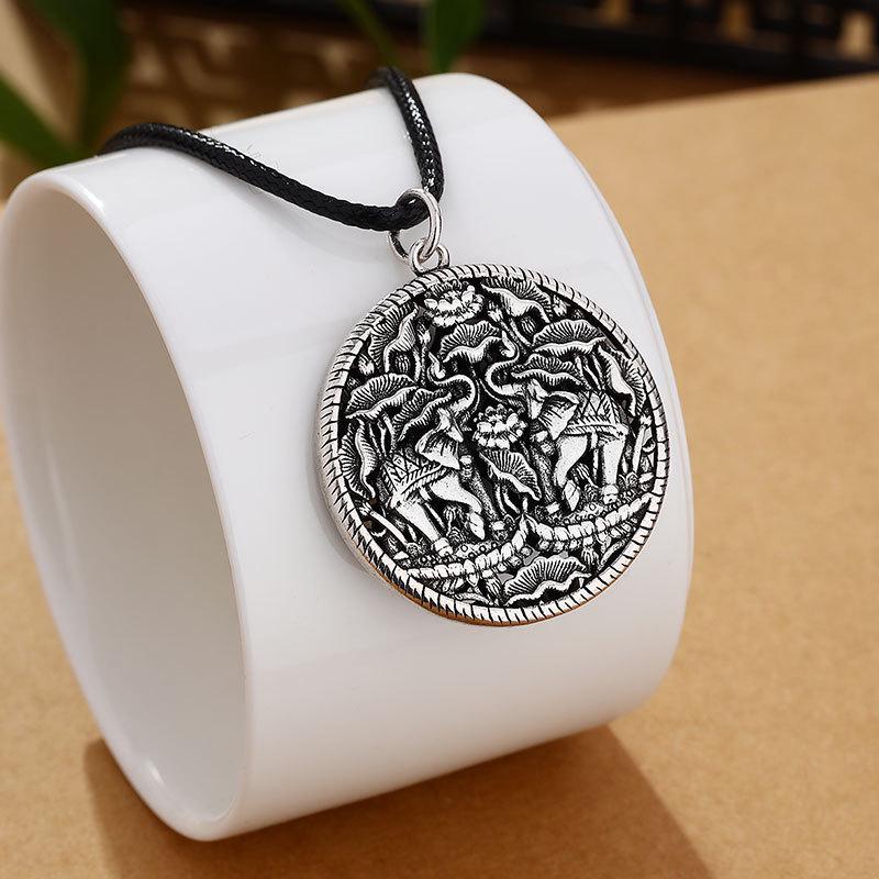 Sterling Silver Retro Slavic Lotus Pendant Viking Necklace for Men