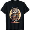 SHAAMOU Samurai Cat Japanese Cat Anime Ninja T-Shir Crew Neck Short Sleeve T-Shirt (Black, X-Small)