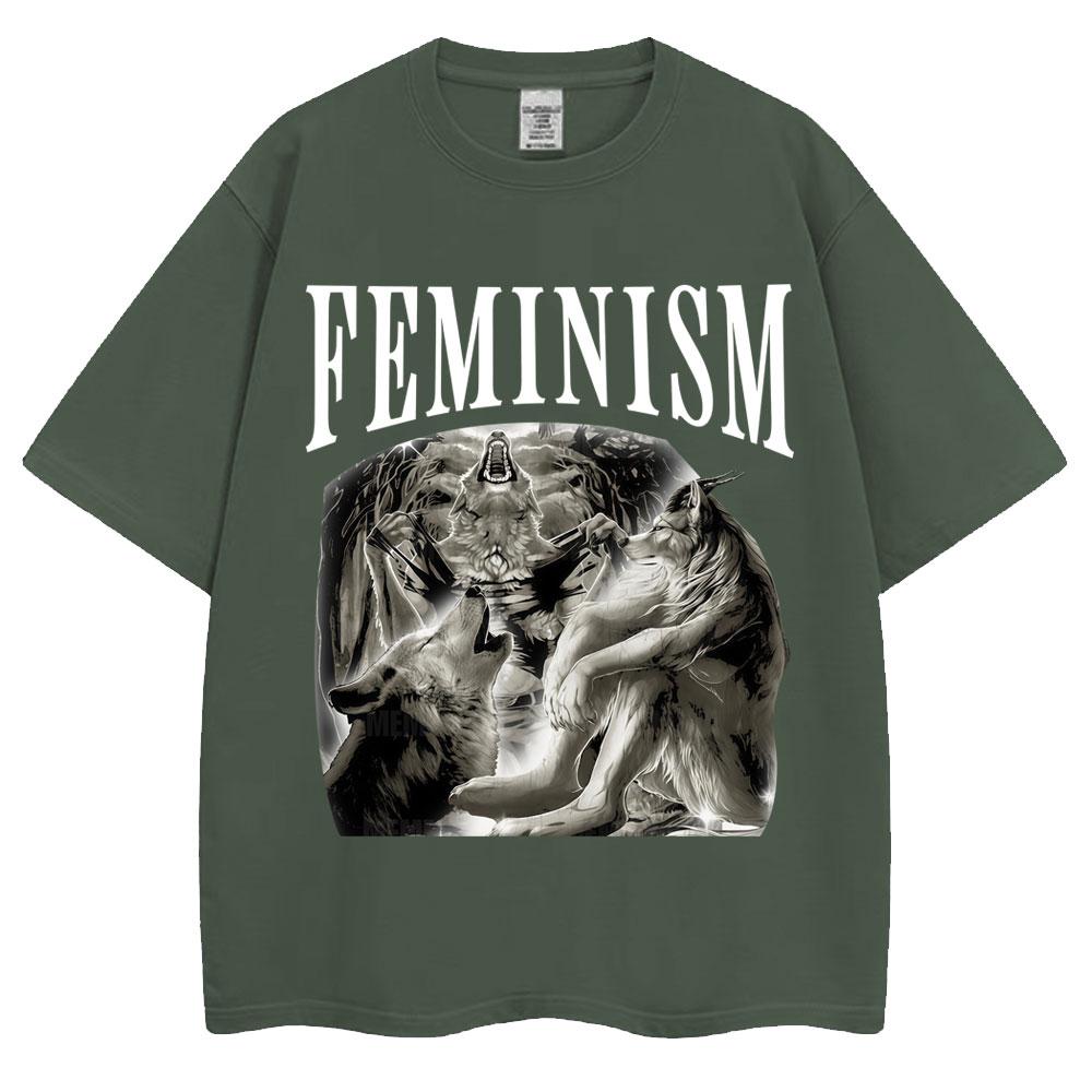 Funny Feminism Wolf Meme Graphic T Shirts Fashion Popular 90s Vintage Unisex Women Short Sleeve Oversized Cotton Casual Tshirts
