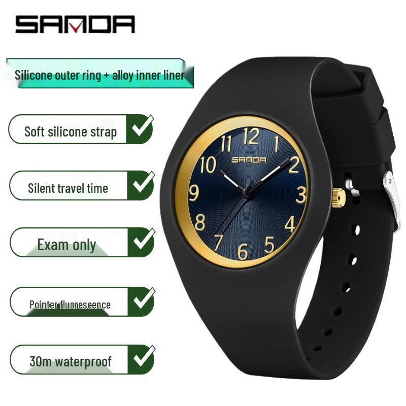 SANDA Lightweight Children's Luminous Waterproof Silicone Quartz Watch - New Model, Ideal for Exams and Casual Wear.