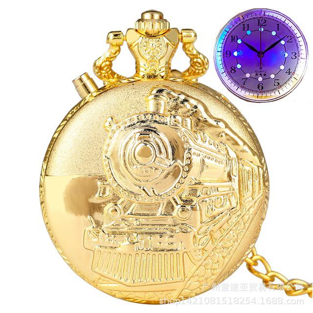 Retro Locomotive LED Quartz Pocket Watch