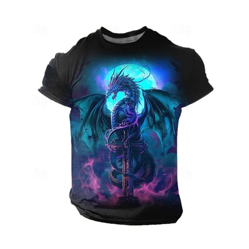 3D Drageprint Herre T-skjorte Sommer Daglig Casual Herre Street T-skjorte Utendørssport Kortermet Urban Mote Herre T-skjorte