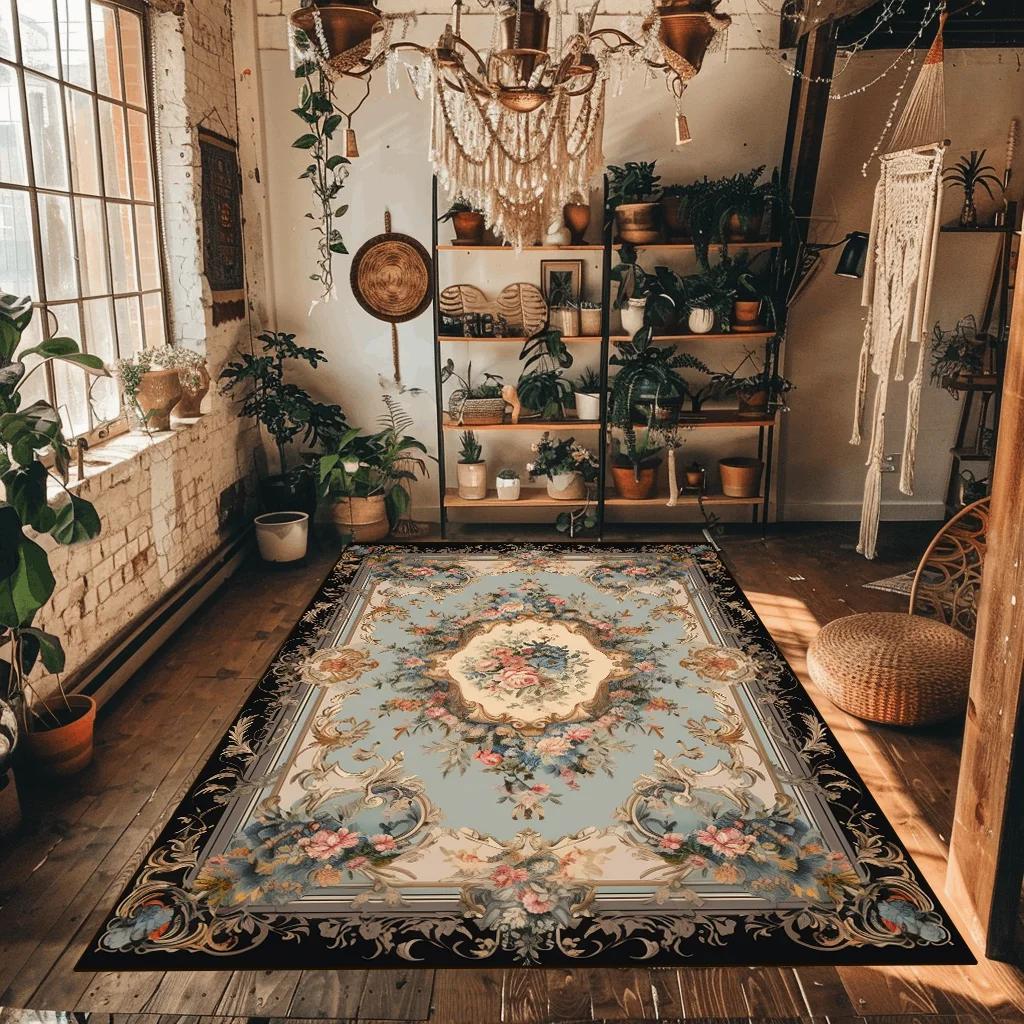 

Винтажный персидский ковер с коротким ворсом для украшения гостиной, ковры для декора спальни, ковры для дома, нескользящий напольный коврик, моющийся ковер 60x90cm door mat