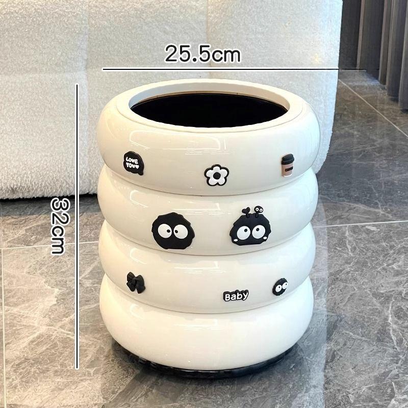 12L Doughnut Shape Wastebasket with Lid Wheel Recycle Bin Bedroom Living Room Kitchen Garbage Cube Cream Wind Cute Trash Can
