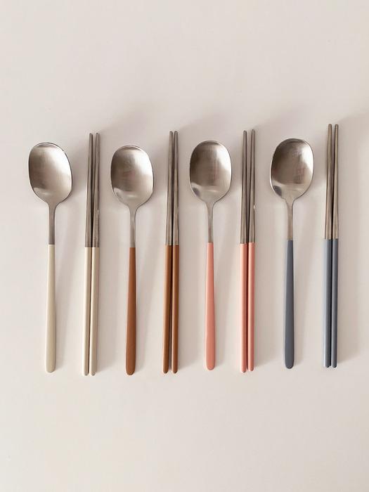 Acacia 1+1 Modern Stainless Steel 304 Daily Cutlery Set 5 Colors Spoon and Chopsticks Korean Newlywed Housewarming Stainless Steel Modern Cutlery Set - Ivory