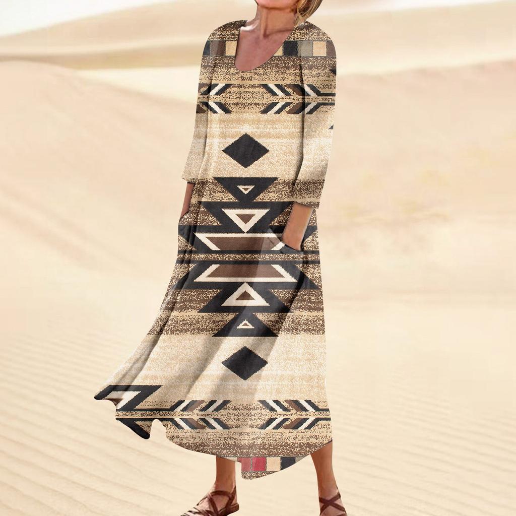 Robe pour femmes printemps Boho décontracté mode manches 3/4 robe pour vacances grande taille