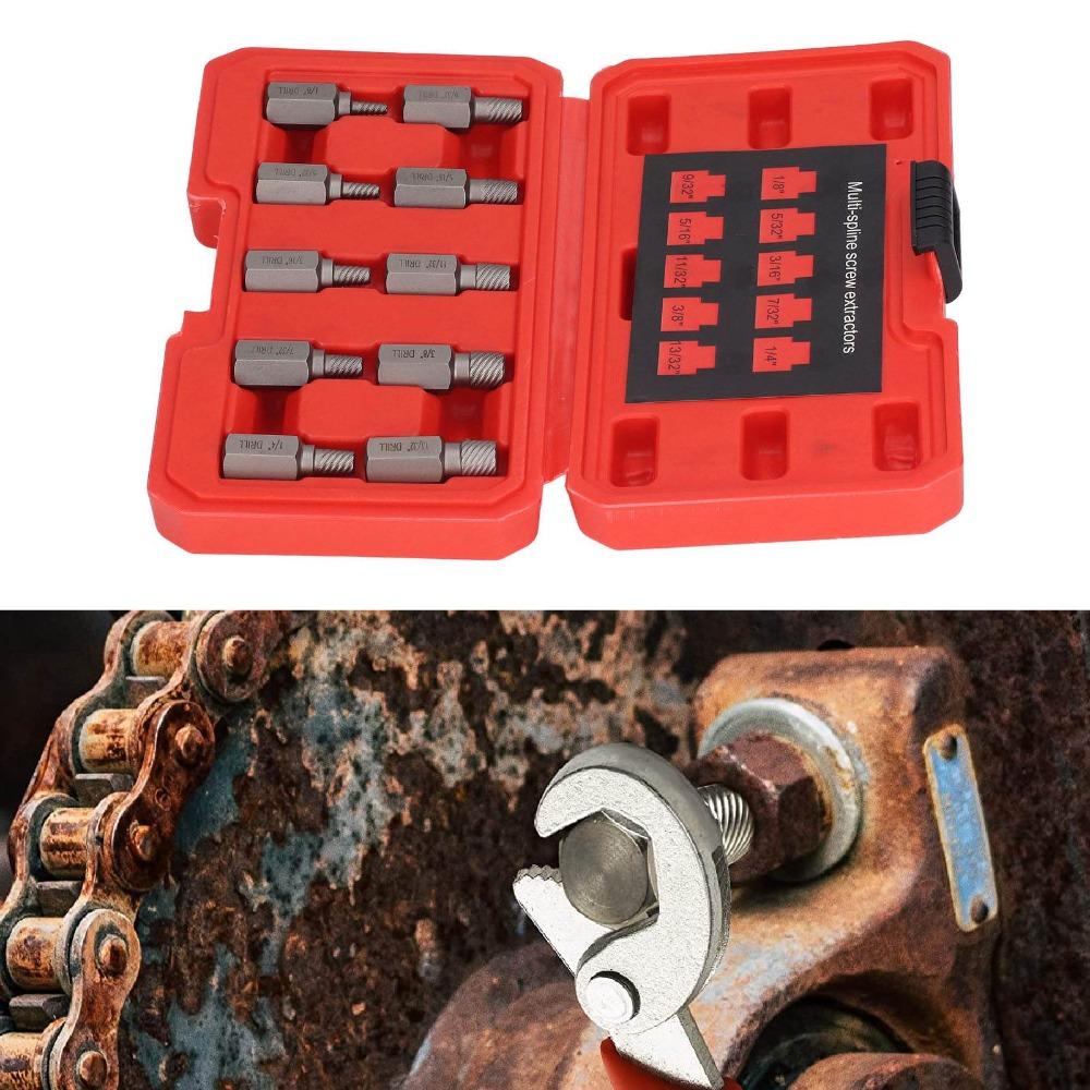 10pcs Multi Spline Broken Screw Removal Tool Bolt Extraction Tool  For Stripped Screws