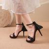 2026 New Bow European Station Sexy Black Super High Heels Side Empty Fish Mouth Sandals Thin Heels Fashion Shoes