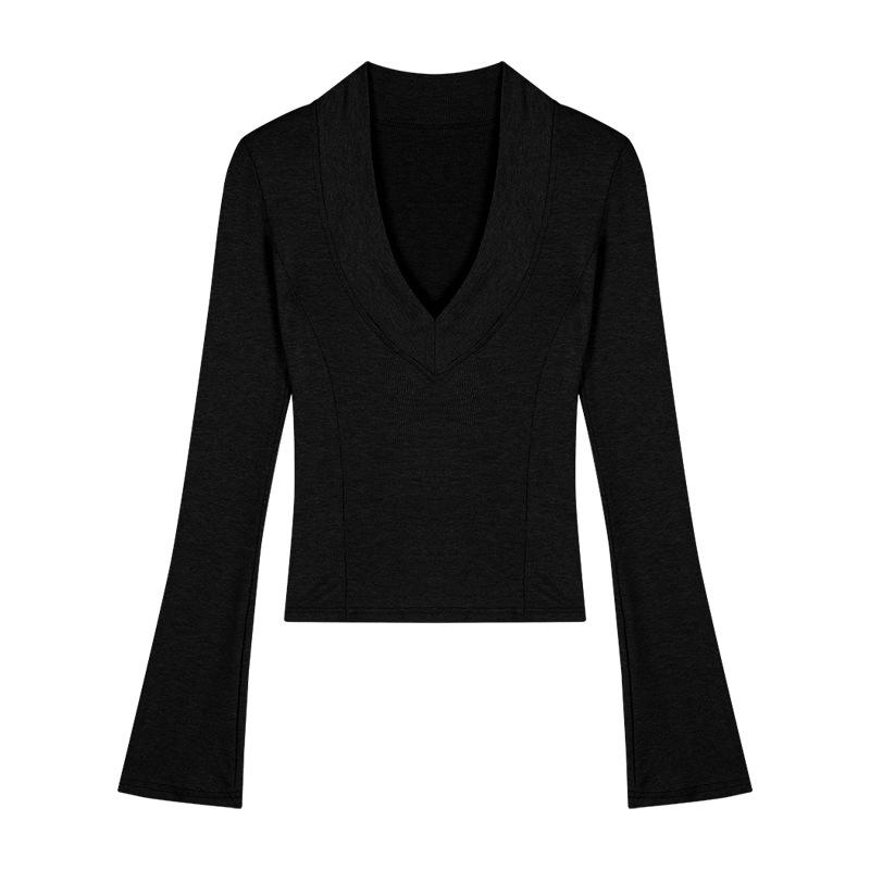 Schlankmachendes Sexy V-Ausschnitt Langarm Damen Herbst Top – Trendiger und schmeichelhafter Stil