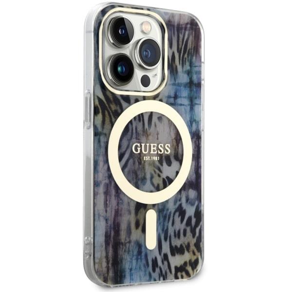 Funda para iPhone 14 Pro Guess Leopardo MagSafe Azul