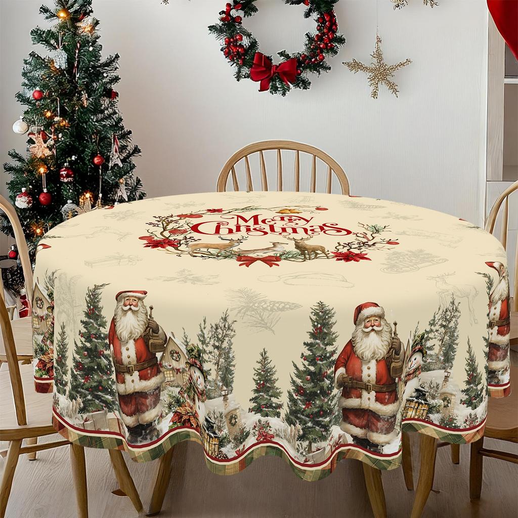 Christmas Tablecloth Rustic Santa Claus Snowman Xmas Table Cover Vintage Dining Table Cloth For Home Living Room Decoration