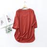 Women's Korean-Style Summer Cotton Linen Round Neck Shirt, Loose Fit, Mid-Sleeve, Plus Size Casual Top