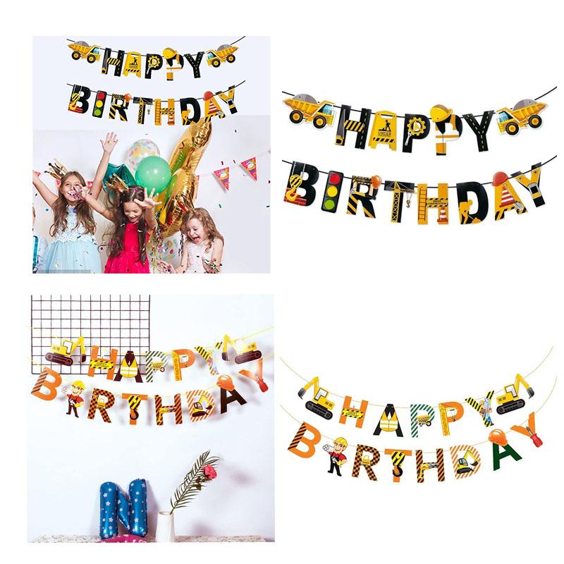 Tractor Truck Letter Red Lights Party Decoration Construction Truck Hanging Banner Construction Theme Birthday Banner