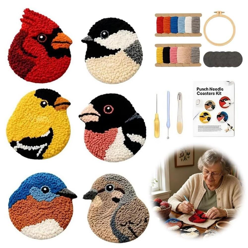 Soft Bird Coasters Punch Needle Kit Handmade Bird Coaster Kit Embroidery Coaster Kit for Beginners