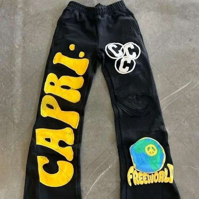 Spodnie High Street Guochao High Street ins Marka Tide Męskie Luźne Casualowe Proste Amerykańskie Spodnie z Nadrukiem