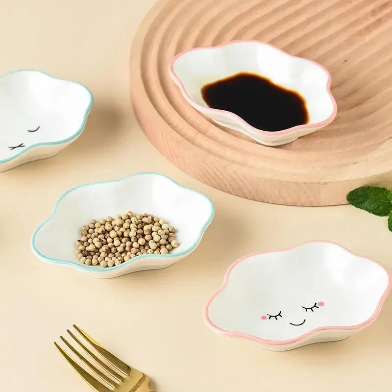 Ceramic Cute Clouds Dipping Sauce Dish Hot Pot Tableware Seasoning Dishes Salad Bowl Kitchen Soy Vinegar Snake Dessert Plate