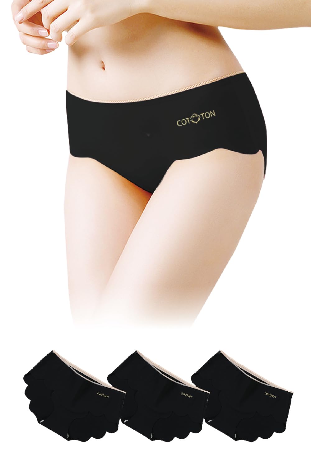 

LinoUlu Набор бесшовных трусиков с гладкостью ластовицы и волнистой фестончатой отделкой Бесшовное нижнее белье 3 штуки Крой без швов. Трусики, Женский набор, XL, Черный. чёрный