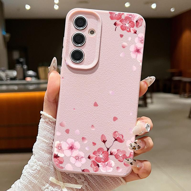 

Для Samsung S25 Ultra S24 FE S23 S22 A56 A36 A16 A15 A55 чехол с рисунком в виде цветка сакуры тонкий мягкий чехол из ТПУ с текстурой из кожи противоударный матовый чехол для телефона Samsung S25 Ultra розовый