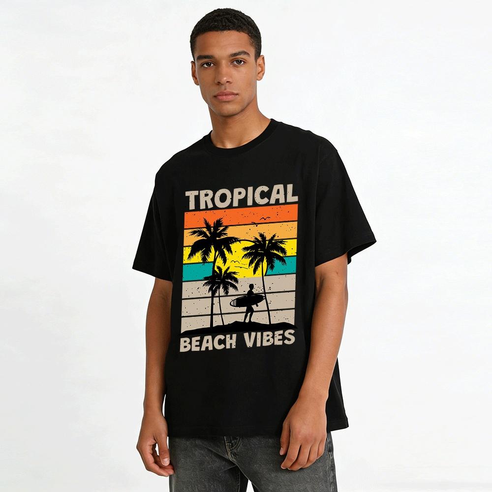Tropical Beach Vibes Coconut Tree Surf Graphic Casual Tee Pure cotton T-shirt