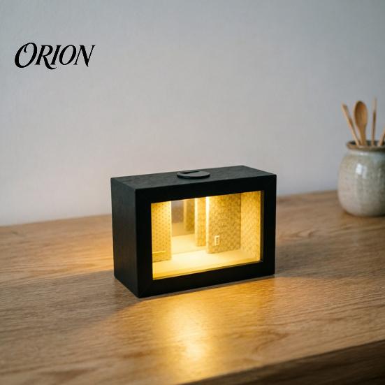 Wooden Matte Black Ornament LED Picture Frame Night Light, Mirror Illusion Infinite Tunnel Tabletop Lamp, Dustproof Gaming Desk Display Case, Dual-Use