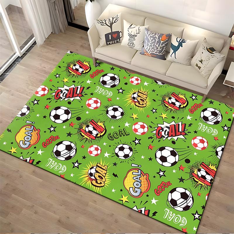 Soccer-Themed Cartoon Carpet with "Goal!" Text and Football Pattern Suitable for use as an anti-slip for living room bedroom sofas