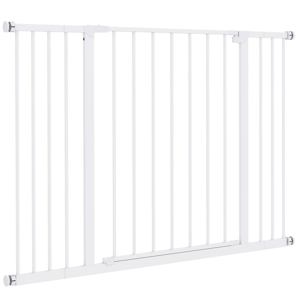 Extendable Safety Dog Gate, 76-82/86-97/101-107 Cm, Pressure Fit, Metal and Plastic, White