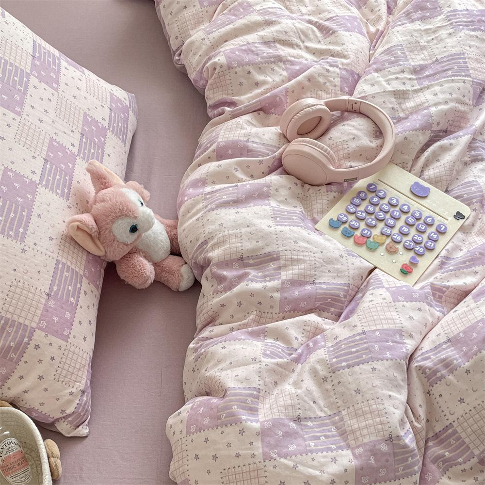 

Комплект из 4 предметов из хлопка класса А, двухслойная пряжа, пододеяльник из чистого хлопка, простыня, постельное белье с цветочным рисунком, универсальный для всех сезонов 1.2m bed sheet 3pcs 1.5*2mcm quilt core