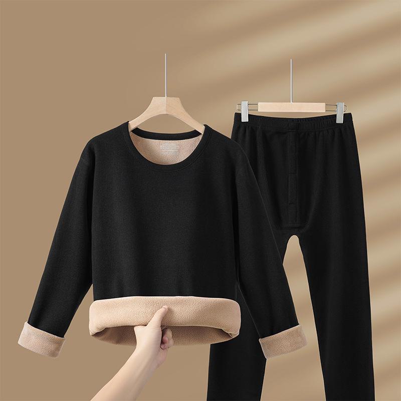 

Теплый костюм из шерсти альпаки: Утепленная, бархатная, самосогревающаяся одежда с длинными рукавами для мужчин и женщин — идеальный вариант для осени. male L чёрный