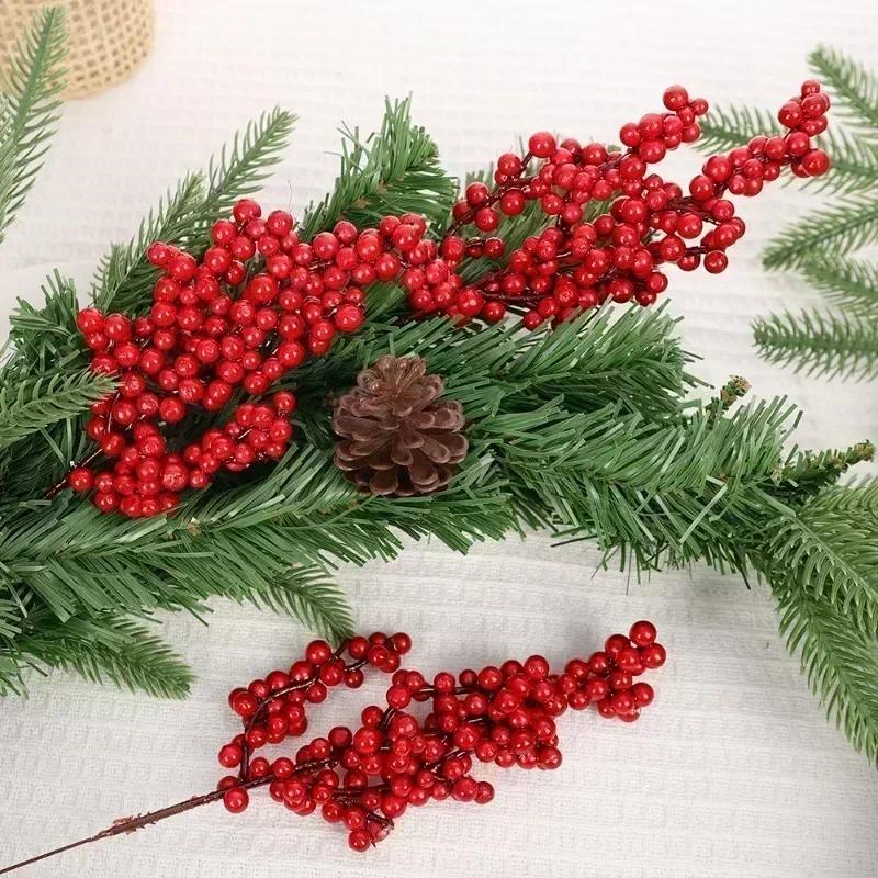 Artificial Berries Christmas Decoration Red Berry Branches for Xmas Tree Party Home Table Ornaments Red Fruit Wreath DIY Gift
