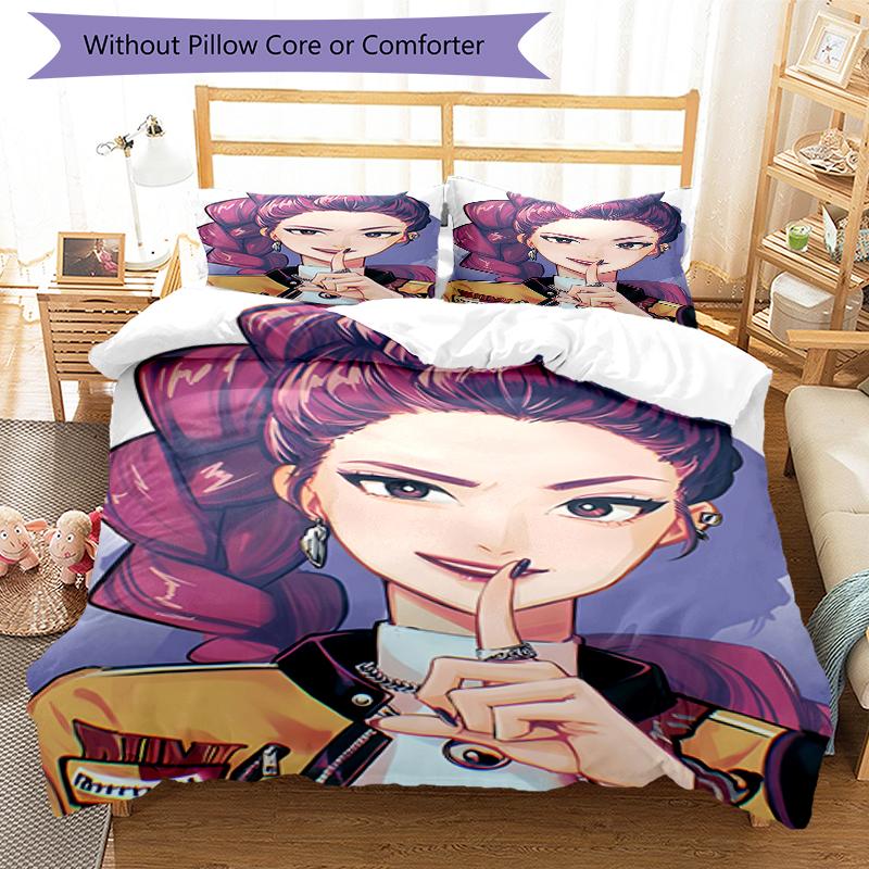 3pcs KPop Demon Hunters RUMI6 Design Cover Set - HD Printed Bedding with 1 Cover and 2 Pillowcases - Perfect for Home and Dorm Decor